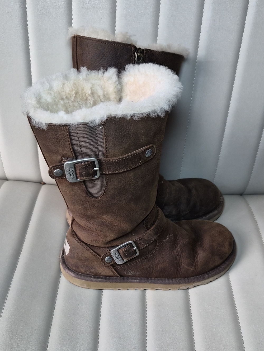 UGG Brown Shearling-Lined Mid-Calf Leather Boots US 5